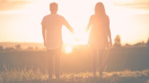 Couple walking in sunset